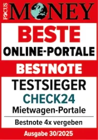 Focus Money: CHECK24 zum 5. Mal in Folge Testsieger bei Mietwagenportalen in 2025 - Award Logo